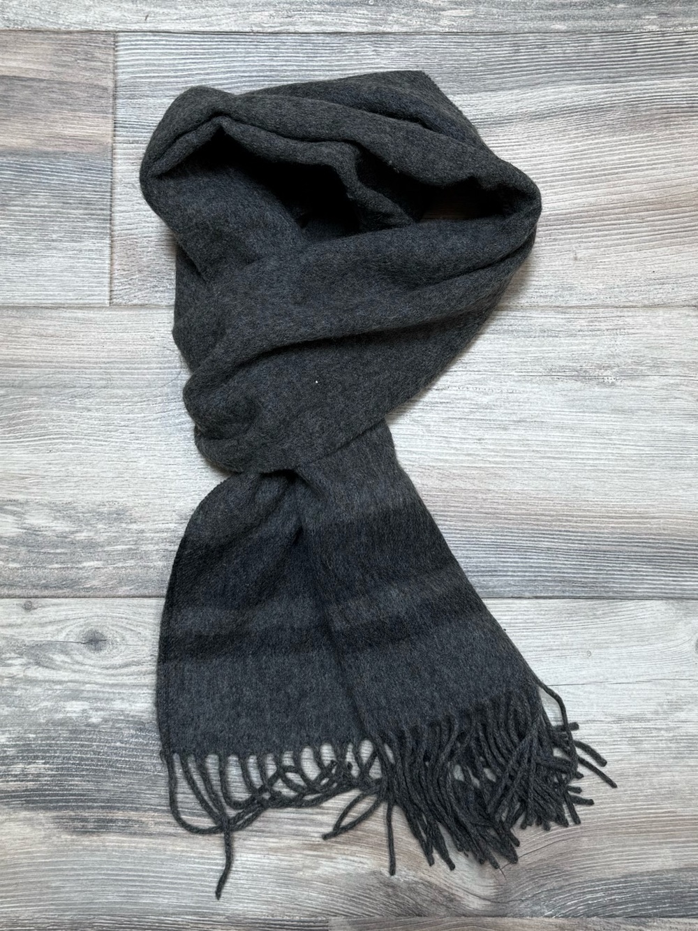 Gilded Age 100% Wool Fringe Scarf Charcoal Gray Striped Made in Italy Style